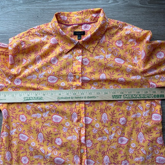 Talbots Floral Button Down Shirt - Orange and Pink Cotton Sz Large - Picture 5 of 8